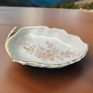 LEFTON China #6433 Hand Painted Floral Soap Trinket Dish Gold Trim Japan VTG